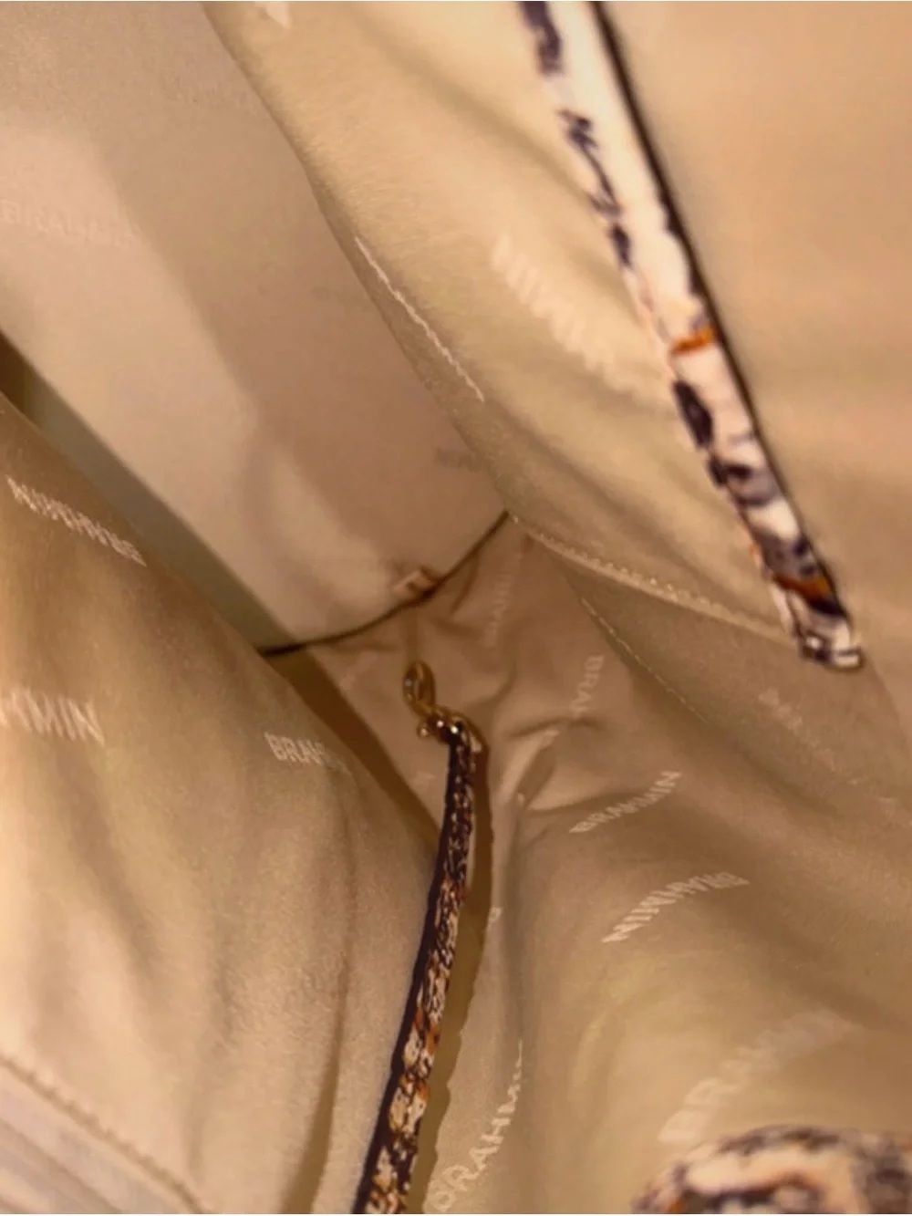 Brahmin Brown, Cream and Gold Animal-Print Leather Backpack